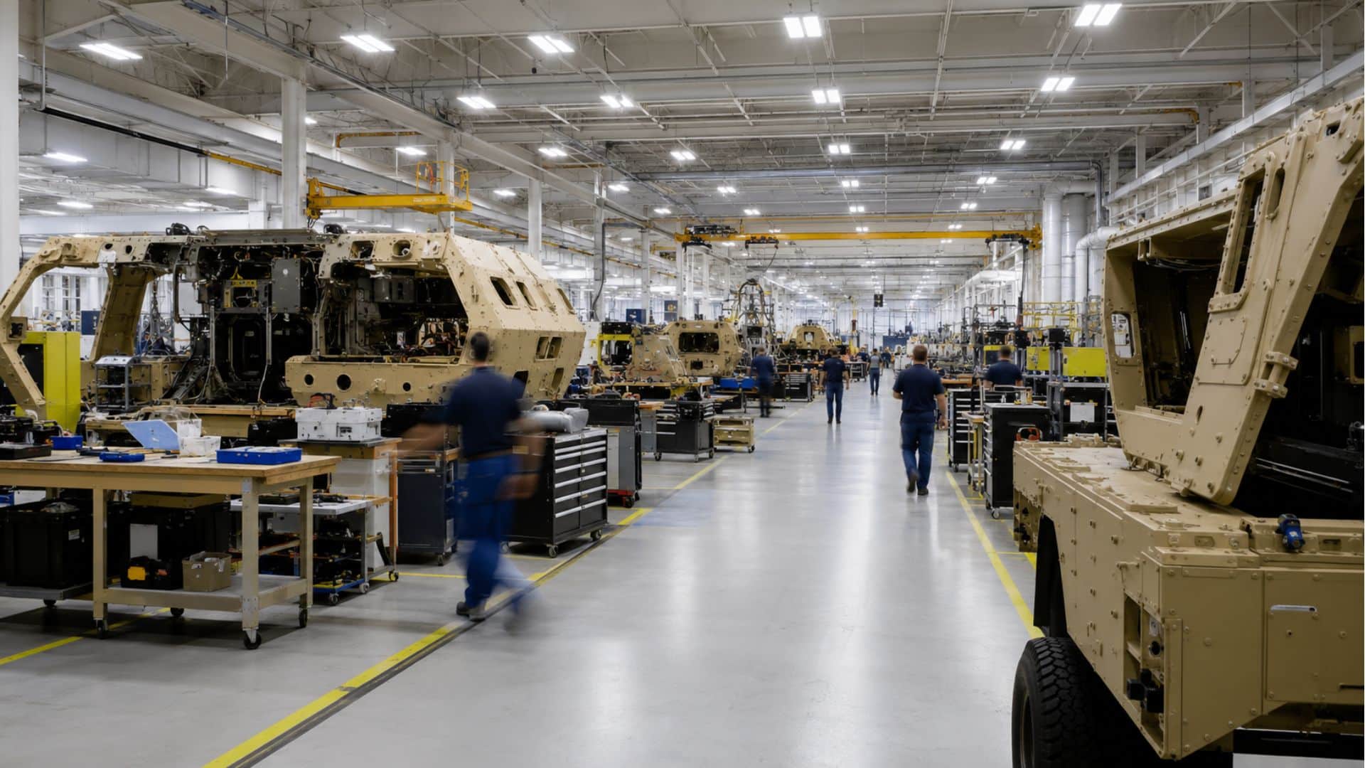 Defense manufacturing floor representing the AI operational data gap in physical operations