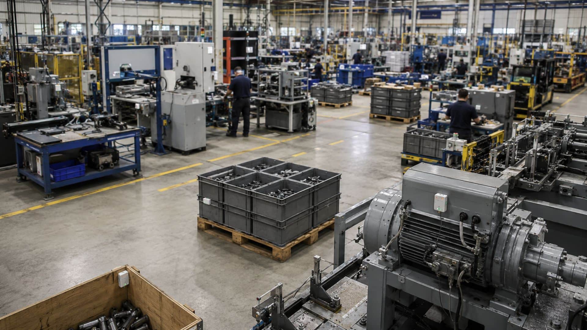 Factory floor with real-time sensors capturing operational intelligence data